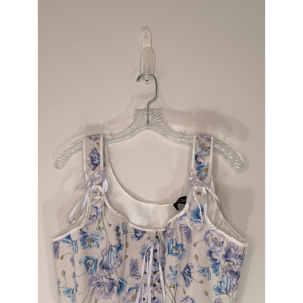 Scarlet Darkness Floral Corset Top Blue Poppy Lace Up Renaissance Cream Size 14 - Picture 4 of 12